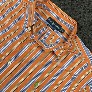 Polo Ralph Lauren Shirt Men’s XL Classic Fit Orange Stripes Long Sleeve